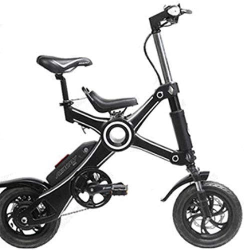Electric Bike : SSeir12 inch folding electric bicycle aluminum alloy lithium battery bicycle mini adult electric bicycle parent-child children electric car, 8.7ah Two seat, black