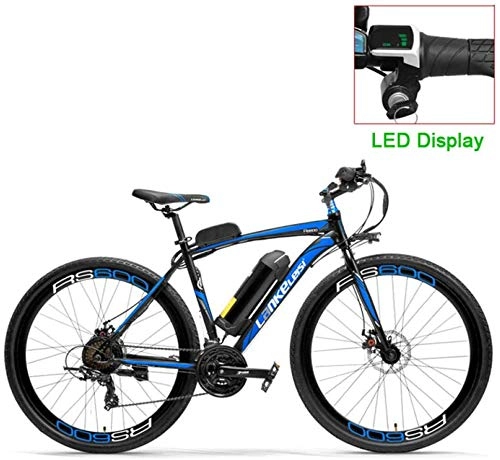 Electric Bike : SSeir600 powerful electric bicycle 36V 20A battery electric bicycle 700C road bike double disc brake aluminum alloy frame mountain bike, Blue LCD, 20AH