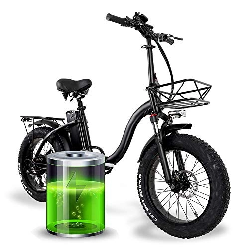 Electric Bike : SSQIAN Electric Folding Bike 48V 750W 15Ah Lithium Battery Mountain Bicycle with Rear Seat and Disc Brake, 4.0 Fat Tire Snow E-bike with Basket