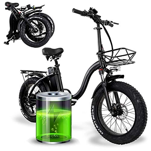 Electric Bike : SSQIAN Folding Electric Snow Bike, 48V 750W 15Ah Lithium Battery 20 Inch Mountain E-bike Fat Tire Bicycle, Pedal Assist E-bike with Basket