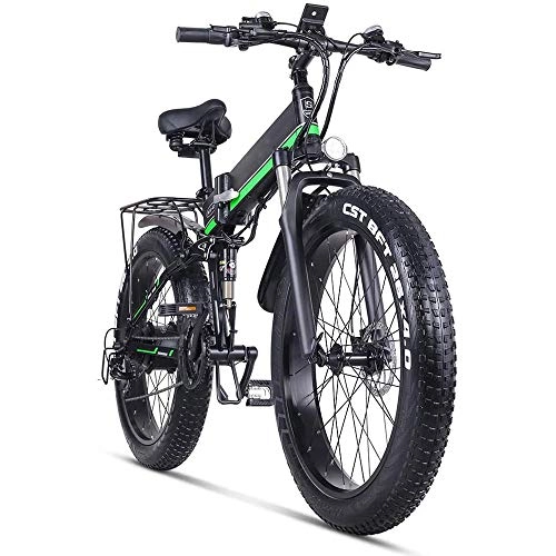 Electric Bike : StAuoPK Electric Bike 26 Inches Folding Fat Tire Snow Bike 12Ah Li-Battery 21 Speed Beach Cruiser Mountain E-bike with Rear Seat, A