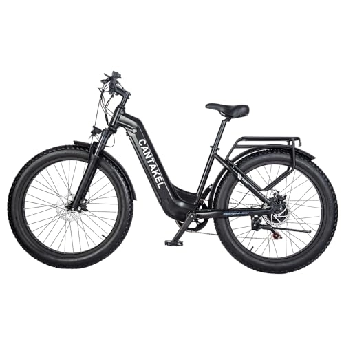 Electric Bike : Step-throught Electric Bike for Adult, 26inch Fat Tire All-terrian Ebike with Bafang Motor and 48V 17.5AH Samsung Battery