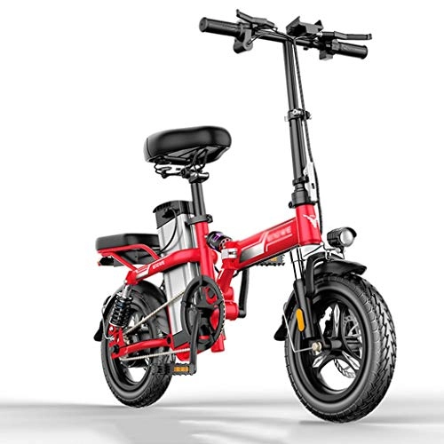Electric Bike : Style wei Smart Folding Electric Bike 14inch Mini Electric Bicycle 48V 32A LG Lithium Battery City Bike 350W Powerful Mountain Ebike (Color : Red)