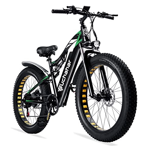 Electric Bike : Suchahar Electric Bike Adult 26 Inch Fat Tire Rechargeable Mountain Bike Removable Large Battery Shimano 7 Speed ​​Mountain Electric Bike