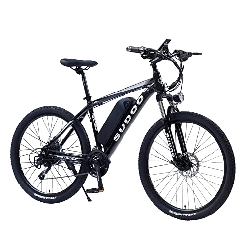 Electric Bike : SUDOO Electric Mountain Bike - 26'' Electric Bicycle with 36V 13AH Removable Lithium Battery, LED Display, 27 Speed Transmission Gears Double Disc Brakes for Adults Mens Women, Black