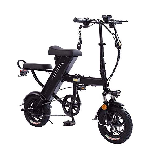 Electric Bike : SUNBAOBAO Aluminum Electric Folding Bicycle, Adult Travel Electric Bicycle, Built-In 36V 7.8AH Lithium Battery 12 Inches, Black, 48V / 20A / 75KM