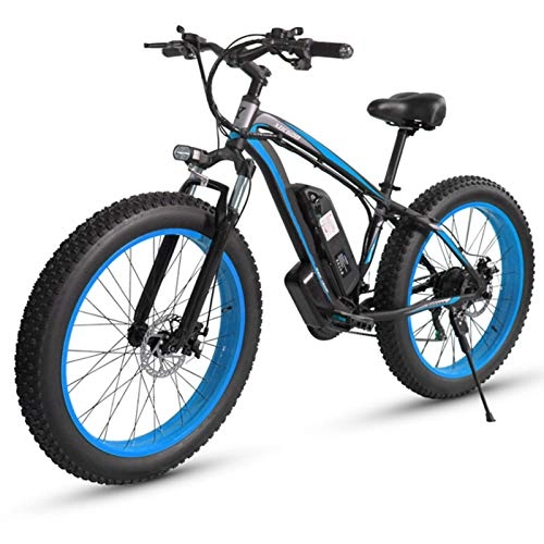 Electric Bike : sunyu Electric Bikes for Adult, 4.0" Tires 21 Speed hybrid, 48V 18AH 1000 W Removable Lithium-Ion Battery Mountain Ebike for Mensblack / blue