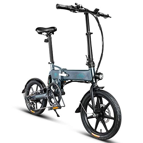 Electric Bike : SUQIAOQIAO Fiido Electric Bike D2s, Folding Electric Bike Shimano Speed Gear With 7.8Ah Li-ion Battery, Shimano e-bike with 250W High Power 16inch Tire, Gray