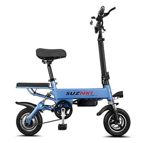 Electric Bike : Suyanouz 10Inch Electric Bike Portable Folding Electric Bicycle Mini Adult E Bike Powered Motorcycles Two-Disc Brakes Electric Bicycle, Blue, A