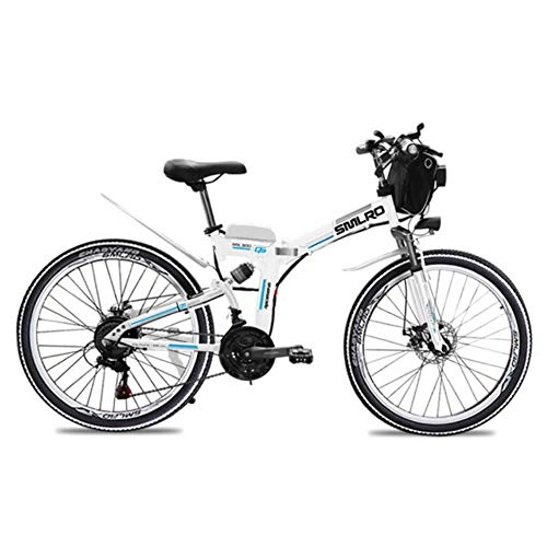 Electric Bike : Suyanouz 21 Speed Electric Bike Folding Electric Mountain Bicycle Adults Electric Bicycles 24 And 26Inch Lithium Battery Electric Bike, 24Inch White