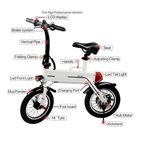 Electric Bike : suyanouz Electric Bicycle Adult Both Men And Women 14 Inch 36V Mini Folding Electric Car, White