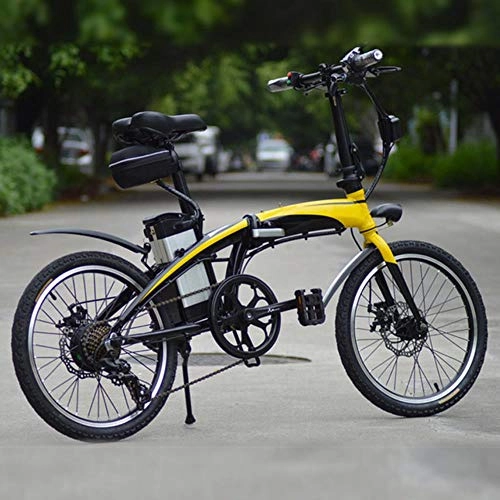 Electric Bike : Suyanouz Electric Bike Bicycle Mini Folding Electric Bicycle Aluminum Alloy E Bike Lithium Battery City Ebike 20 Inch 48V 250W E Bicycle, 48V 8Ah Yellow