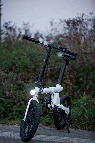 Electric Bike : Suyanouz Folding Electric Bicycle 16 Inch Aluminum Alloy Electric Bike Front And Rear Double Lamp Ebike Riding Travel Electric Bicycle, White