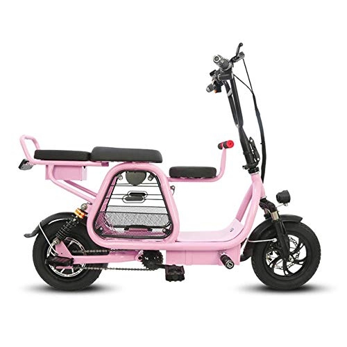 Electric Bike : Suyanouz New 12-Inch Folding Electric Bicycle With Pet Basket Electric Bike Battery Detachable Travel Ebike Adult 2-Wheel Battery Scooter, Pink 15Ah Battery, A