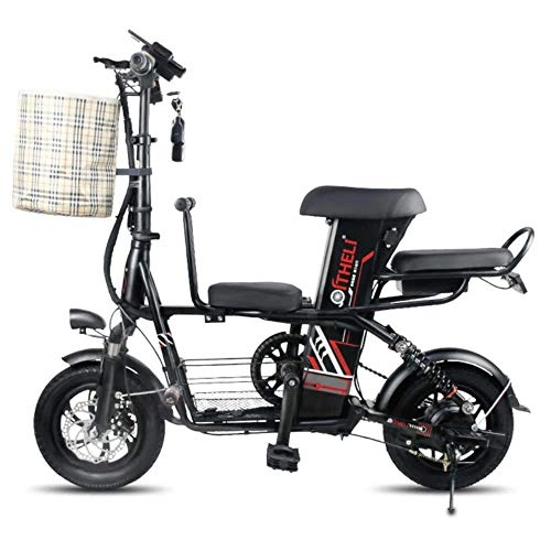 Electric Bike : Suyanouz Parent-Child Electric Bicycle 12-Inch Folding Electric Bike Removable Battery Electric Bicycle Travel Electric Vehicle, 10Ah Black, A