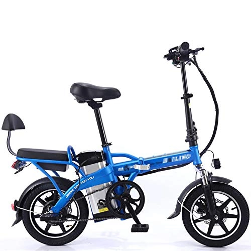 Electric Bike : SYCHONG Aluminum Folding Ebike with Pedals, Power Assist, And Motor 48V 350Wh, Battery, Electric Bike with 14 Inch, LED Bike Light 3 Riding Modes, Blue