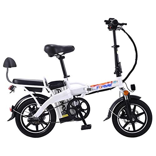 Electric Bike : SYCHONG Folding Electric Bike with 48V 10Ah Removable Lithium-Ion Battery, 14 Inch Ebike with 350W Motor And Battery Anti-Theft Lock, White
