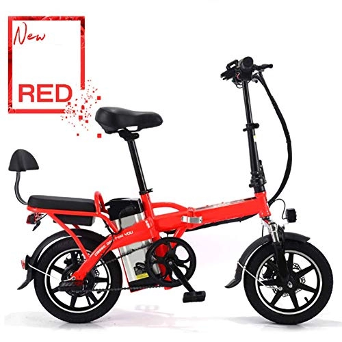 Electric Bike : SYCHONG Folding Electric Bike with Removable Large Capacity 48V 22Ah Lithium-Ion Battery, 14 Inch Ebike LED Bike Light 3 Riding Modes, Red