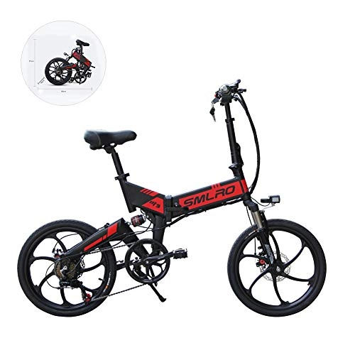Electric Bike : SYCHONG Mini Electric Bike, with Detachable Lithium Battery with LED Headlights Level 5 Cruise Control LCD Instrument(Foldable), Red