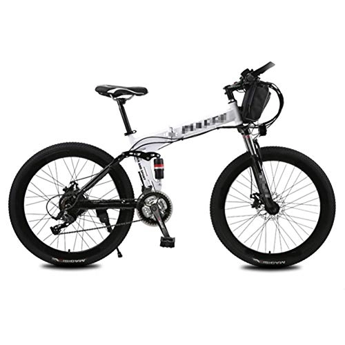 Electric Bike : SYCHONG Mountain Bike 21 Speed 26Inches Spoke Wheels Dual Suspension Folding Bike with A Bag, White