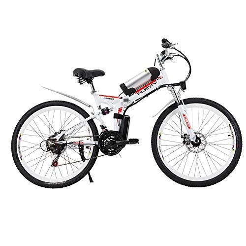 Electric Bike : SYLTL 24 / 26 Inch Folding E-bike with 8AH Lithium-Lon Battery Mountain Cycling Bicycle Adult Power Mountain Bike, White, 24inches
