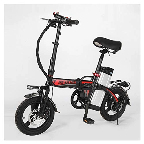 Electric Bike : SYLTL Collapsible E-bike Aluminum 10A Alloy Lithium Battery 14in Electric Bike Driving Balance Car Mini Cycling Bicycle, blackred