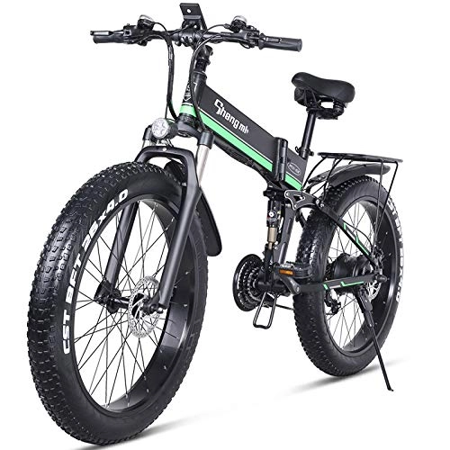 Electric Bike : SYXZ 26" Electric Bicycle, Folding Mountain Bike, 4.0 Fat Tire Ebike, 1000W 48V 12.8AH Removable Lithium-Ion Battery Bicycle, Black