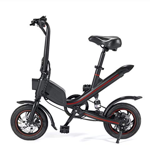 Electric Bike : SZPDD Electric Bicycle - Foldable E-Bike 12 Inch Portable Power Bicycle with Battery Display and Cruise Control, Black, battery~7.8Ah