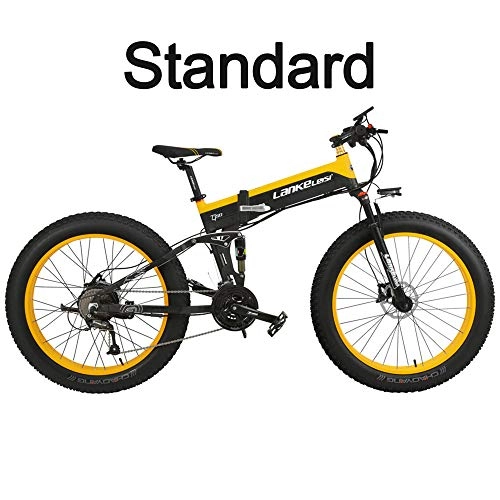 Electric Bike : T750Plus 27 Speeds 1000W Mens Folding Electric Bicycle 26*4.0 Fat Bike 5 PAS Hydraulic Disc Brake 48V 10Ah Removable Lithium Battery Charging (Black Yellow, 1000W Standard + 1 Spared Battery)
