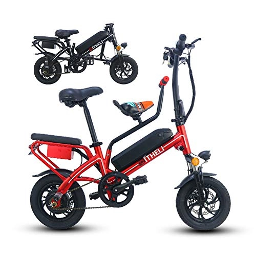 Electric Bike : TANCEQI 12'' Electric Folding Bike, E-Bike Adjustable Lightweight Full Suspension Frame Foldable E-Bike with LCD Screen, 350W Motor, 25KM / H for Adults Cycling, Red