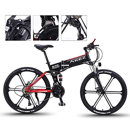 Electric Bike : TANCEQI 26'' Electric Bike Folding Mountain Lightweight Foldable Ebike Electric Bicycle for Adult 21 Speed Gear And Three Working Modes for Commuting & Leisure, Red