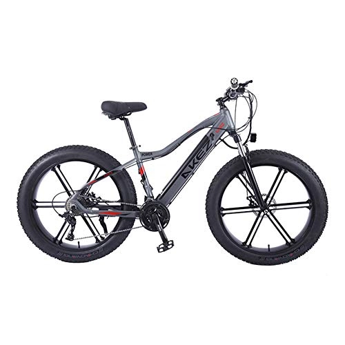 Electric Bike : TANCEQI Electric Bike 26 Inches Folding Fat Tire Snow Mountain Bicycle with Super Magnesium Alloy Integrated Wheel, Premium Full Suspension And 27 Speed Gear, Gray