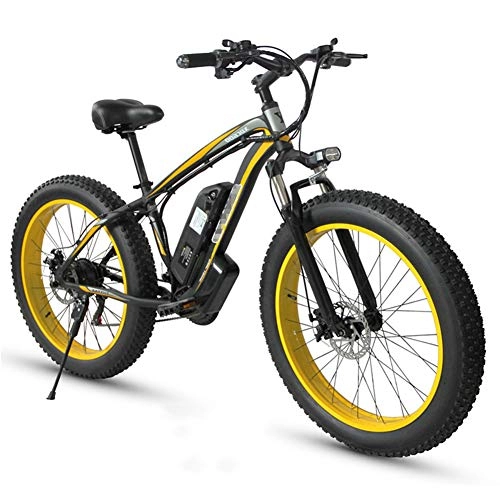 Electric Bike : TANCEQI Electric Bike for Adults, 350W Aluminum Alloy Ebike Mountain, 21 Speed Gears Full Suspension Bike, Suitable for Men Women City Commuting, Mechanical Disc Brakes, Yellow