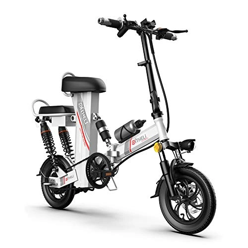 Electric Bike : TANCEQI Electric Bikes Folding Smart Bicycle for Adults Cycling Lightweight 350W 48V with 12 Inch Tire & LCD Screen with LED Front Light Easy To Store in Caravan Motor Home Silent Motor E-Bike, White