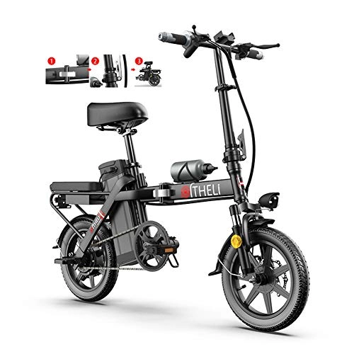 Electric Bike : TANCEQI Electric Folding Bike Foldable Bicycle Adjustable Height Portable for Adults Cycling Comfort Bikes 350W Aluminum Alloy Bicycle with 3 Riding Modes, Black