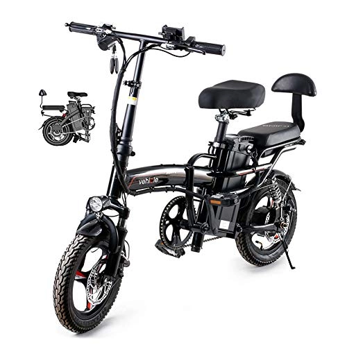 Electric Bike : TANCEQI Folding Electric Bike 14 Inch 48V E-Bike City Bicycle for Adults, Adjustable Lightweight Alloy Frame Foldable E-Bike with LCD Screen, 400W Motor