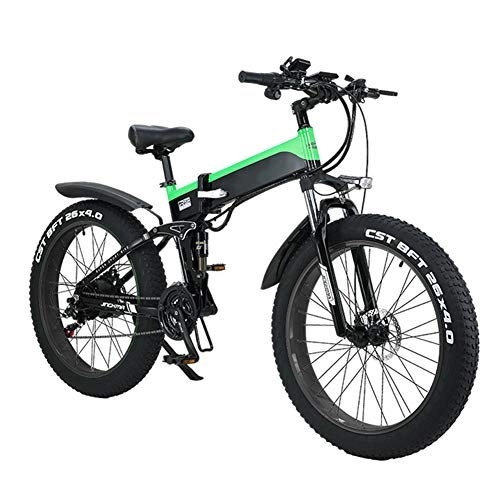 Electric Bike : TANCEQI Folding Electric Bike for Adults, 26" Electric Bicycle / Commute Ebike with 500W Motor, 21 Speed Transmission Gears, Portable Easy To Store in Caravan, Motor Home, Boat, Green