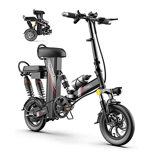 Electric Bike : TANCEQI Folding Electric Bike for Adults City Bicycle 3 Riding Modes with 350W Motor, 12" Lightweight Folding E-Bike Max Speed 25Km / H for Outdoor Cycling Work Out, Black