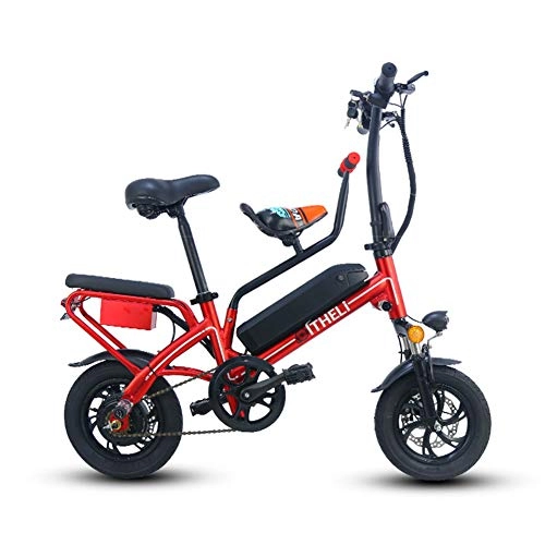 Electric Bike : TANCEQI Folding Electric Bike for Adults, Lightweight 12" Electric Bicycle / Commute Ebike with 350W Motor, Electric Bike Adult Foldable Pedal Assist E-Bike, Red