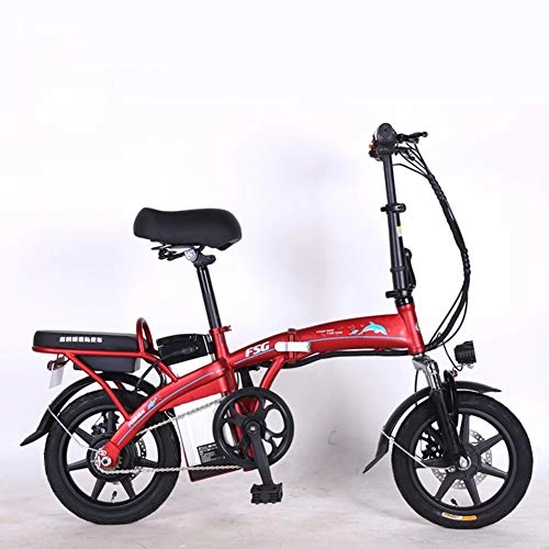 Electric Bike : Tang Foldable Electric Bike 14 Inches, 35km / H, 250W Mountain Bike, Red, 15A