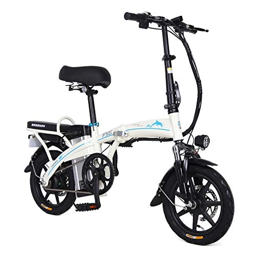Electric Bike : Tang Foldable Electric Bike 14 Inches, 35km / H, 250W Mountain Bike, White, 15A