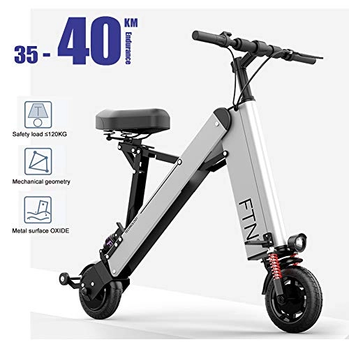 Electric Bike : TBDLG Folding Bike Electric, 35-40km Mileage, 36v / 10AH, 8inch, City Bicycle Max Speed 30Km / h, Disc Brakes and Easy to Store In Caravan, Motor Home, Silver