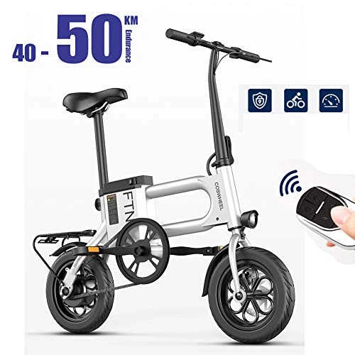 Electric Bike : TBDLG Folding Bike Electric, 40-50km Mileage, 36v / 7.5AH, 12inch, City Bicycle Max Speed 30Km / h, Front Led Light and Easy to Store In Caravan, Motor Home, Silver