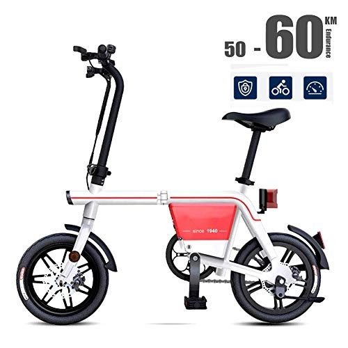Electric Bike : TBDLG Folding Bike Electric Adults, 50-60km Mileage, 48v / 8AH, 14inch, City Bicycle Max Speed 30Km / h, Disc Brakes and Easy to Store In Caravan, White
