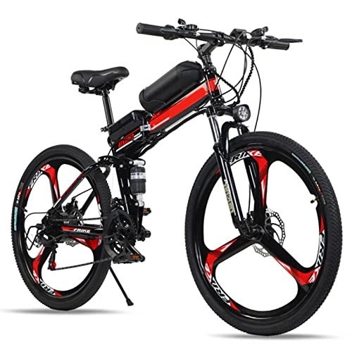 Electric Bike : TDHLW 26in Foldable Electric Mountain Bike for Adults 21 Speed, 250W eBike 36V 10Ah Removable Lithium Battery Waterproof Electric Bicycle Dual Shock Absorber with LED Front Light, Red