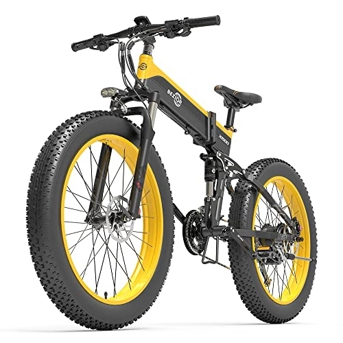 Electric Bike : Teanyotink Electric Mountain Bike Fat Tire Shock Absorption Foldable Electric Mountain Bike Outdoor Short-Distance Riding Aluminum Waterproof Cool Adult Bicycle-Yellow