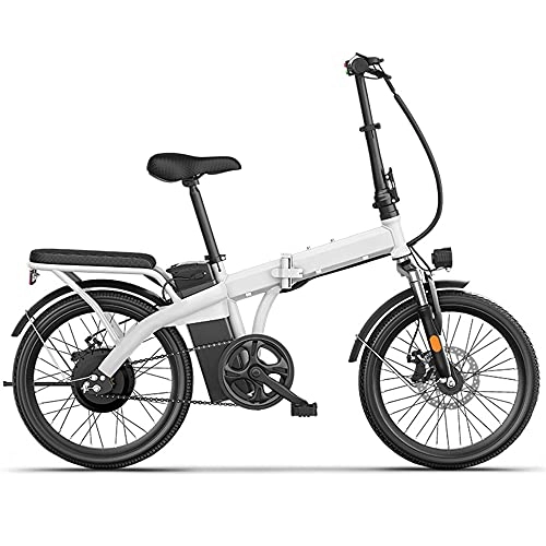 Electric Bike : TGHY 20" Folding Electric Bike 48V 240W Commuter Electric Bicycle for Women Adults Adjustable Height Pedal Assist Removable Lithium Battery Full Suspension Fork with Rear Seat, White