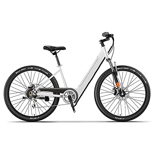 Electric Bike : TGHY Electric City Bike for Adults Women 26 inch Ebike Removable 36V 10Ah Lithium Battery 250W Brushless Motor Pedal Assist Full Suspension Fork Electric Bicycle for Commuter, White