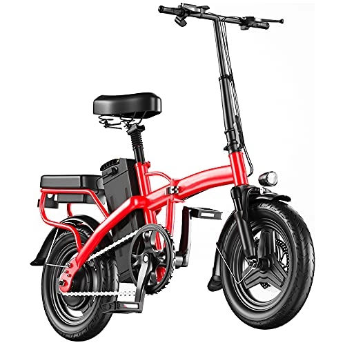 Electric Bike : TGHY Folding E-Bike for Adult 25km / h 50 / 70 / 100KM Range 14-inch Folding Electric Bicycle for City Commuter Pedal Assist 350W Brushless Motor 48V Removable Lithium Battery, Red, 50KM