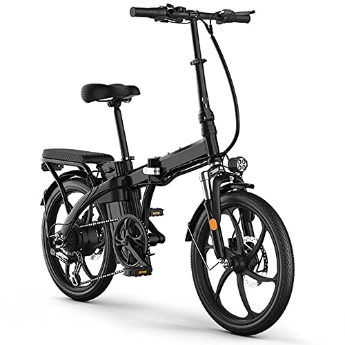 Electric Bike : TGHY Folding Electric Bike 20" E-Bike for Adults 240W Brushless Motor Removable 48V Lithium Battery 6-Speed Shifter Pedal Assist Disc Brake Portable Electric Bicycle for Commuter, Black